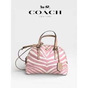 NIB Coach Peyton Silver/Pink Tulle Zebra Print Domed Hand Bag/Crossbody F33766